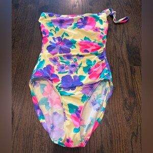 Vintage 90s Women’s Talbots Floral Tube Top One Piece Swimsuit Large